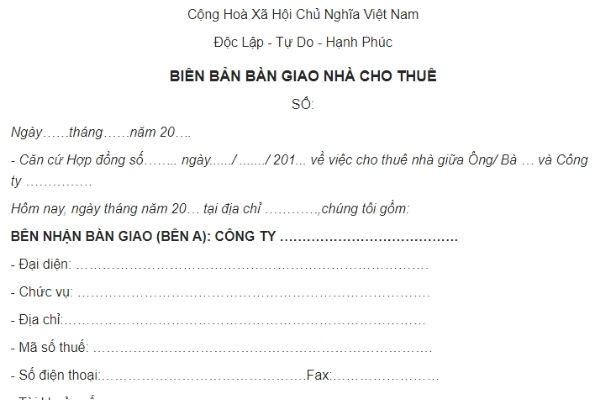 Mẫu Biên Bản Bàn Giao Nhà Cho Thuê, Chung Cư Mới Nhất | Bannhatanbinh.Com.Vn